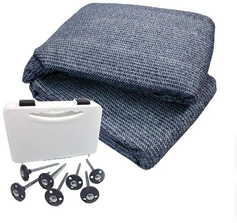 Netagon Breathable Awning Carpet with Pegs Weatherproof Groundsheet Matting for Camping Caravan Motorhome Campervan Tent Gazebo Canopy (Awning Carpet with Ground Pegs, Blue & Grey, 2.5m x 4.5m)