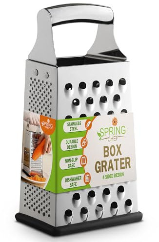 Spring Chef 4-Sided Stainless Steel Large 10-Inch Grater for Parmesan Cheese, Ginger, Vegetables