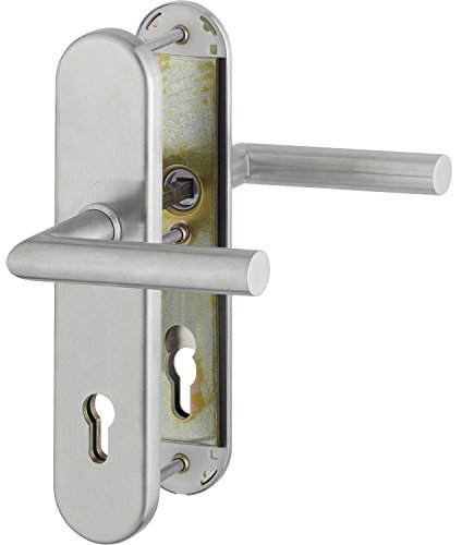 HOPPE 2x Sicherheits-Drückergarnitur AMSTERDAM - auf Langschild Profilzylinder Entfernung 92mm, für Türstärke 67-72mm, ohne Kernziehschutz, SST 8, Ed., Doppelpack