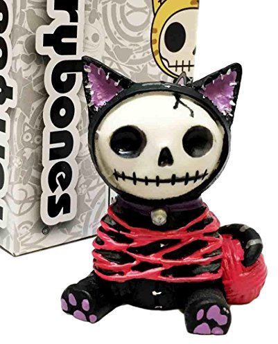 Furrybones Schwarze Voodoo Mao Mao Katze mit Woll-Skelett-Monster, sitzende Tischfigur