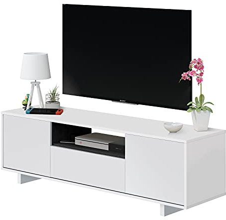 LOUNGITUDE Meuble TV Moderne pour Le Séjour Blanc Brillant/Gris Cendré 150 x 46 x 41 cm
