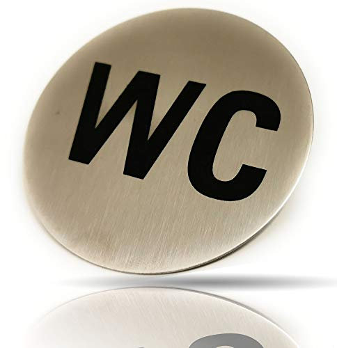 Kerafactum WC Schild Toilettenhinweis Hinweisschild Türschild - zu Den Toiletten Rund aus Edelstahl Matt glänzend - rundes Schild Selbstklebend Toilette Hinweis