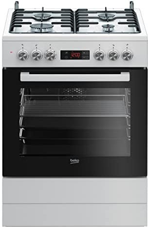 Beko FSM62320DWS b300 freistehender Herd mit Gas-Kochfeld, 72 Liter Backofenvolumen, 60 cm, Multifunktionsofen, 8 Heizarten, Multidimensionalen Kochen, Seitengitter, Weiß