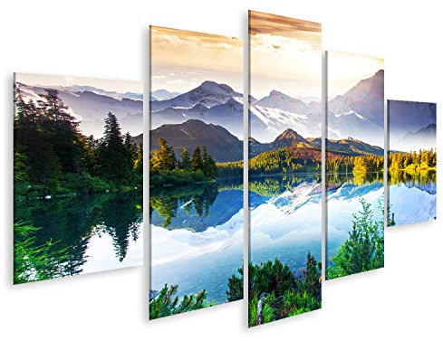 islandburner Tableau sur toile Lac Fantastique Journée Ensoleillée Montagne Cadre Affiche Poster Murale Tableaux