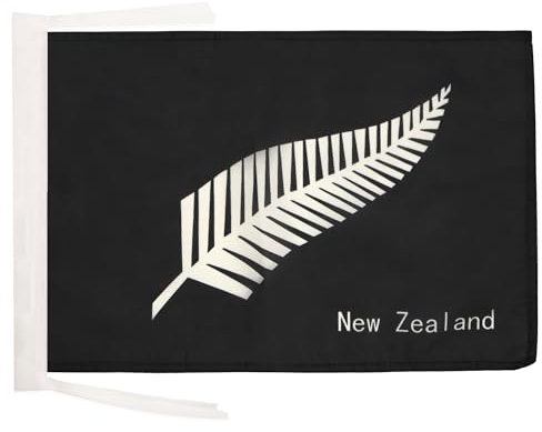 AZ FLAG - Drapeau Nouvelle-Zélande fougères - 45x30 cm - Pavillon Neo-Zélandais - All Black 100% Polyester Avec Deux Cordelettes - 20g