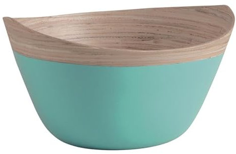 Corbeille ovale en bambou laqué turquoise