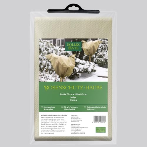 Winterschutz Rosenschutzhaube 2 Stück 50 g, ca. 75x80 cm - aus hochwertigem, schwerem, naturfarbenem Vlies - sicherer Schutz für Sträucher und Rosen - UV-stabilisiert für längere Haltbarkeit,