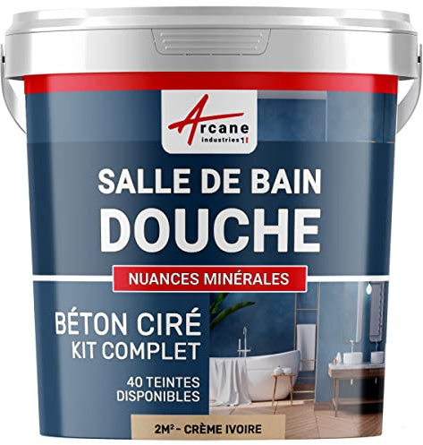 béton ciré, salle de bain, douche italienne, pièce d'eau, kit, beton, cire, salle de bains, douche italienne - 2 m² (en 2 couches) Crème Ivoire - ARCANE INDUSTRIES