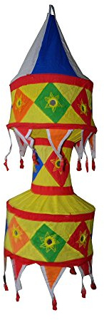 Indischer Lampenschirm Pagode 80cm Baumwolle Dekolampe Orient Hängelampe
