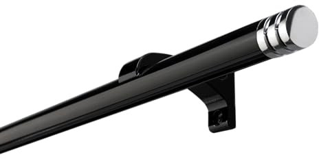 DécoProfi Gardinenstange Innenlauf 1-läufig Set Ø 20 mm Schwarz/Verchromt I Länge: 160cm Aluminium für Wandmontage I Als Gardinenschiene & Vorhangstange geeignet