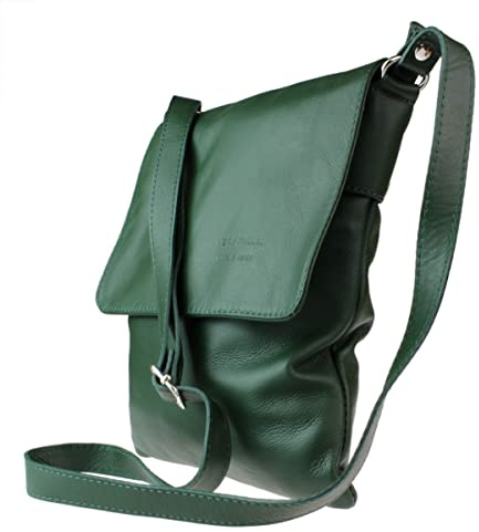 Girly Handbags Womens Genuine Soft Leather Italian Cross Body Messenger Bag Vera Plelle Shoulder Bag Flap Zipper - Dark Green