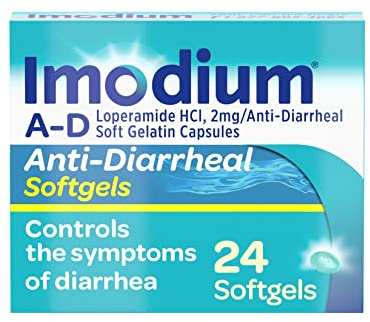 Imodium A-D Fast-Acting Anti-Diarrheal Softgels, Loperamide HCl 2 mg, Travel Essential Diarrhea Relief Medicine for Adults, 24 Count, Anti Diarrhea Pills,Easy to Swallow, for Ages 12+