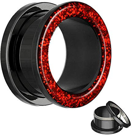 Treuheld Flesh Tunnel - Stahl - Schwarz - Glitter - Rot 6 mm