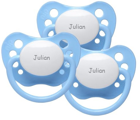 Namensschnuller - NIP Schnuller mit Namen - Silikon Größe 1 - hellblau - 3er Set