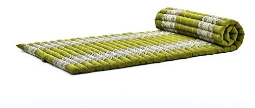 Leewadee Faltbare Bodenmatratze - Japanischer Rollbarer Futon - Tatami Faltmatte - Gästebett - Camping Matratze - Thai Massage Matte, Kapok Füllung, Grün