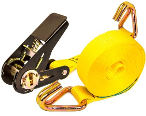 PONSA R25GC - Cinghie di fissaggio a cricchetto 5 Metri (4,5m + 0,5m) Gancio Chiuso - Cinghia di ancoraggio piccola per carichi semi-pesanti - Resistenza alla rottura: 1000 kg (looping). Giallo