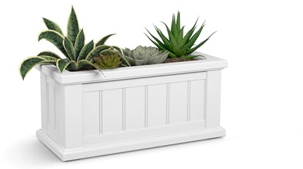 Mayne Cape Cod Rectangle Planter - White - 24in L x 11in W x 11in D - Polyethylene - Built-in Water Reservoir (4839-W)