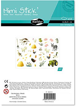 MY MANDARINE AE010O - Packung Mimi Stick, 12 Stickerbogen 21x16cm (444 Stickers), Bauernhof, 1 Pack