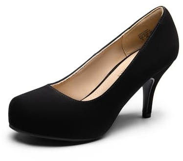 DREAM PAIRS Women's Tiffany Round Toe Platform Pumps Heels Shoes, Black Nubuck, Size 10