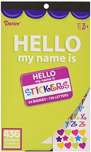 Darice 106-15840 Aufkleberbuch Hello My Name is Badge and Letters, 436 Stück, mehrfarbig