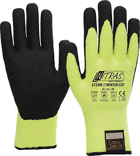 Nitras® 6720W TAEKI5 Winter-Cut - neon-gelb / Latexbeschichtung schwarz, Größe:10