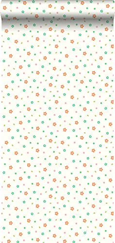 ESTAhome papier peint fleurs vert citron et orange - 114635-53 cm x 10,05 m