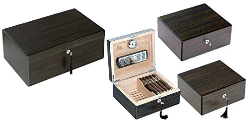 Humidor Luftbefeuchter Box für Zigarren 50 Zigarren Ebenholz Macassar matt Lubinski