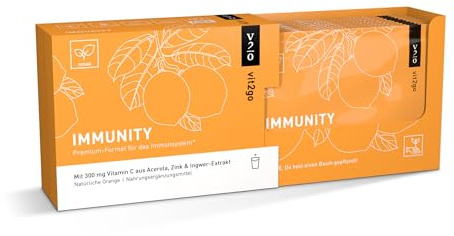 Vit2go IMMUNITY (10 Sachets) Drink Pulver, zur Unterstützung des Immunsystem, Vitamin C und Ingwer, Immun Kur für Erwachsene, Erkältung, Abwehrkräfte, mit Zink