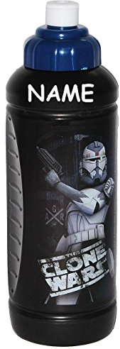 alles-meine.de GmbH Clone Wars/Star Wars - Trinkflasche - incl. Name - Flasche für 500 ml - Kinder - auslaufsicher/Fahrradflasche - Leichter Kunststoff/Plastik - für Ju..