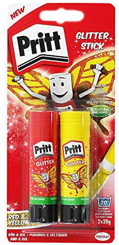 Pritt Stick Glitter Multipack / Red and yellow glitter glue stick for colourful crafting at home or at school / 2 x 20g