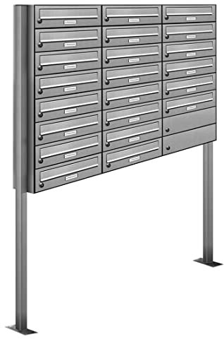 AL Briefkastensysteme 22er V2A Edelstahl Stand Briefkasten rostfrei als 22 Fach Briefkastenanlage Freistehend DIN A4 in Postkasten Design modern