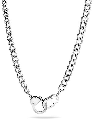 Bling Jewelry Männer-Biker-Punk-Rocker-Biker-Schmuck-Aussagekette Handschellen-Halskette Aus Edelstahl In Silberfarben Für Männer Und Frauen 20 Zoll