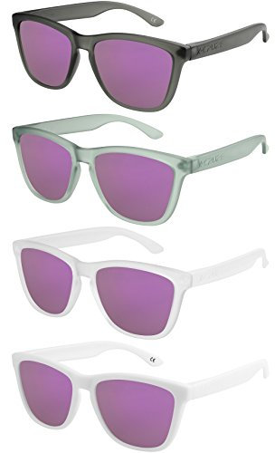 X-CRUZE 4er Pack Nerd Sonnenbrillen polarisierend Vintage Retro Style Stil Unisex Herren Damen Männer Frauen Brille - lila verspiegelt - Set Y -
