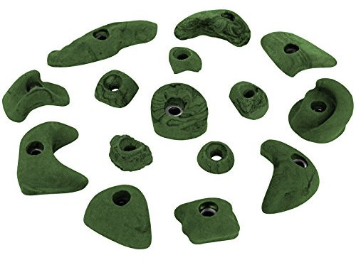 ALPIDEX 15 Klettergriffe | Klettersteine | Je 5 Griffe Größen L, M, S | Verschiedene Formen Größen | Ideales Starterset | Klettergriffset, Farbe:grün-meliert