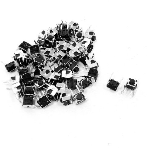sourcing map 50 pcs Momentané 2 Broches Tactile Angle Droit Tactile Bouton Commutateur 6mm x 6mm x 5mm