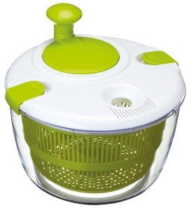 KitchenCraft Deluxe Salad Spinner and Dresser, BPA Plastic Free and Easy to Clean, Large, White/Green, 25 x 25 x 20.5 cm