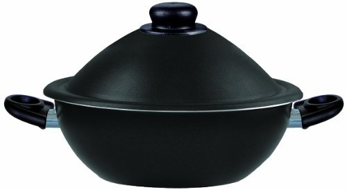 Silex Italia Ecoceram Vesuvio SIL 1756 Wok, antihaftbeschichtet, aus Aluminium mit Keramikverstärkung, Durchmesser 24 cm, Bakelite-Griffe, Schwarz