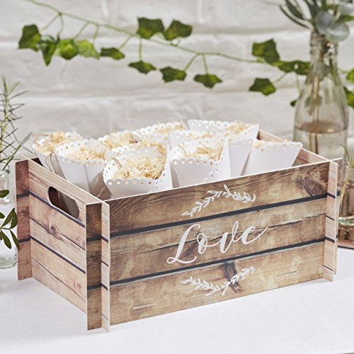 Ginger Ray - Cassetta per biglietti in legno effetto legno, ideale per matrimoni e feste, bella botanica, marrone
