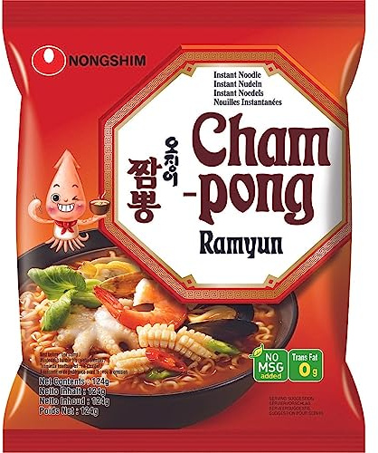 Nong Shim Champong Instant Nudelsuppe 124g | Koreanische Nudelsuppe, schnell zubereitet in wenigen Minuten - ideal als Snack oder vollwertige Mahlzeit