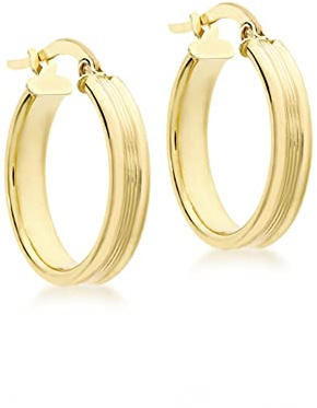 CARISSIMA Women's 9ct Yellow Gold 20mm Ribbed Creole Earrings