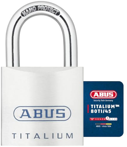 ABUS Vorhängeschloss Titalium 80TI/45 - gleichschließend, Silber | Schlosskörper aus Spezial-Aluminium, gehärteter Stahlbügel, 6-Stift-Zylinder, Sicherheitslevel 7, Schließung 8012