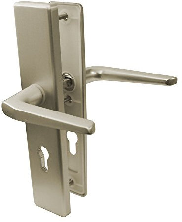 Alpertec Haustürbeschlag Tira -LS KT Schutzbeschlag für Wohnungseingangstüren Drücker/Drücker alu F2 eloxiert Vierkant 8 mm, Abstand 72 mm, 40100456