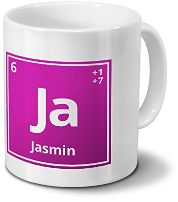 Tasse mit Namen Jasmin als Element-Symbol des Perioden Systems - pink - Namenstasse, Kaffeebecher, Mug, Becher, Kaffeetasse
