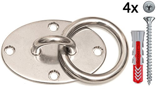 eaglefit - Wand- & Deckenhalterung aus Edelstahl bis 160 kg belastbar - Halterung für Sling-Trainer, Boxsack, Hängematte, Schaukel, Hängesitz, Hängesessel - Deckenhaken inkl. Schrauben & Dübel (oval)