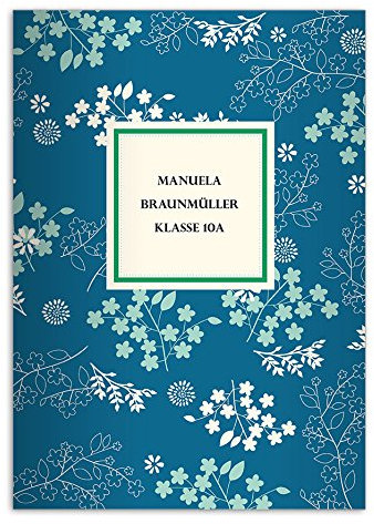 Kartenkaufrausch 16 personalisierte, Florale DIN A4 Schulhefte, Rechenhefte, blau Lineatur 26 (Kariertes Heft)