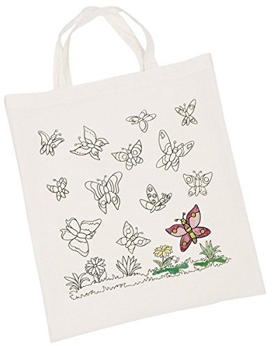 Goki 6x Baumwolltasche Schmetterling, Tragetasche, Beutel, Mitgebseltüte, Geschenktüte, zum Ausmalen, Maße 52x38,5x1 cm, für Mädchen ab 3 Jahren, Frühling, Sommer, Unisex-Kinder