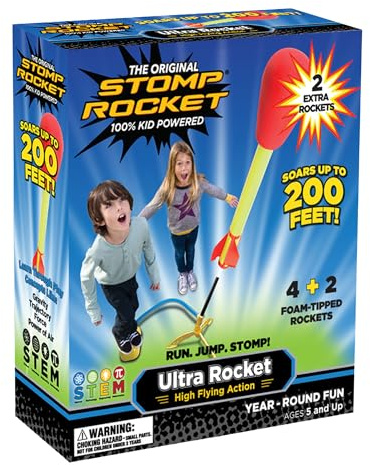 Stomp Rocket Ultra Rocket Launcher for Kids, 6 Rockets - Fun Backyard & Outdoor Kids Toys Gifts for Boys & Girls - High Flying Toy Foam Blaster Set - Multi-Player Adjustable Launch Stand