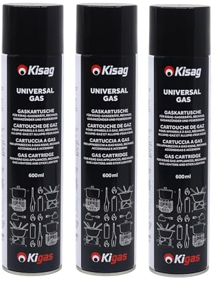 Kisag Kigas Lot de 3 bonbonnes de recharge de gaz pour briquet 600 ml