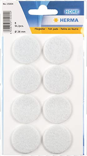 HERMA 15004 Filzgleiter Selbstklebend Weiß Rund, 8 Stück, Ø 28 mm, Möbelgleiter für Stühle Möbel, Bodengleiter aus Filz für Laminat Parkett Hartholzböden