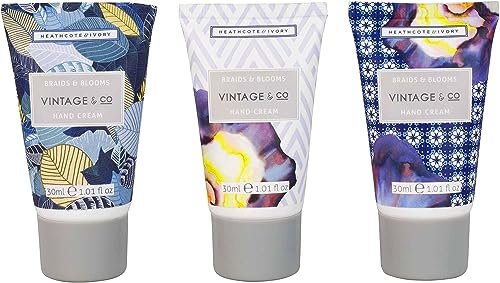 Vintage & Co Beauty Braids & Blooms Hand Cream Trio Gift Set | Enriched With Shea Butter | Cruelty Free & Vegan Friendly | Travel Friendly Sizes | 3 x 30ml